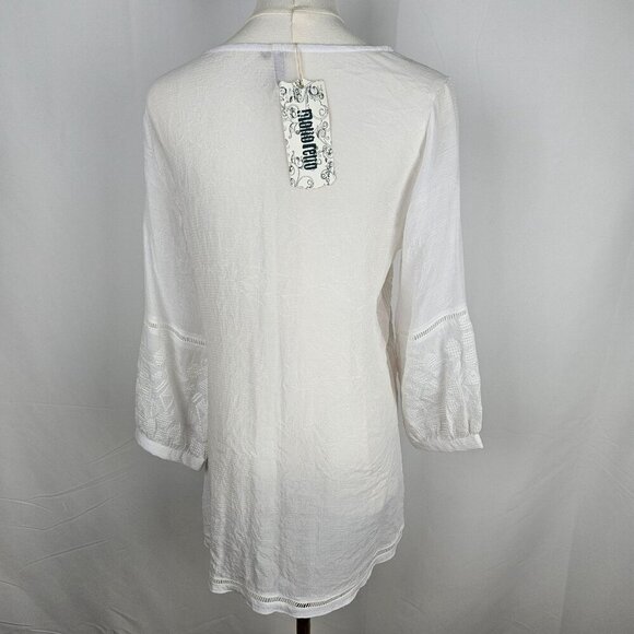 NWT Monoreno Anthropologie White Embroidered Boho Tunic Top Small - Picture 5 of 9